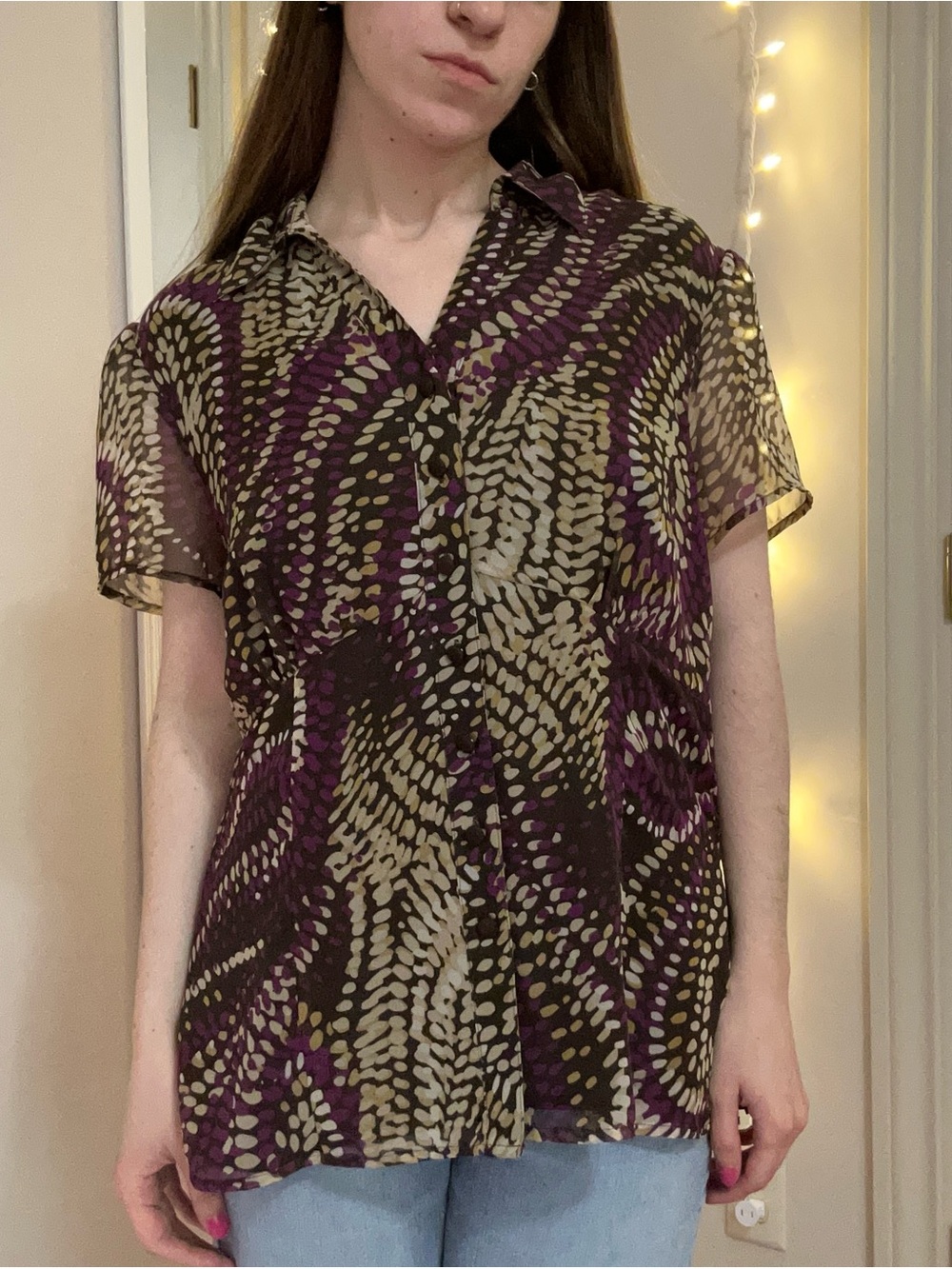 Brown, Purple, & Tan Sheer Blouse